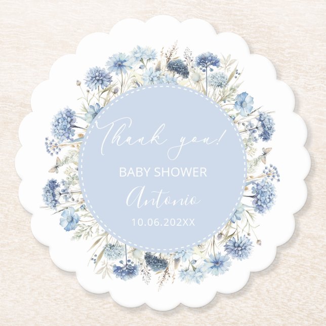 Watercolor Blue Girl Boy Babydusche Untersetzer (Vorderseite)