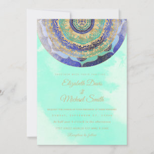 Watercolor Blue Gold Mandala Einladung