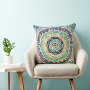 Watercolor Blue Gold Mandala Kissen