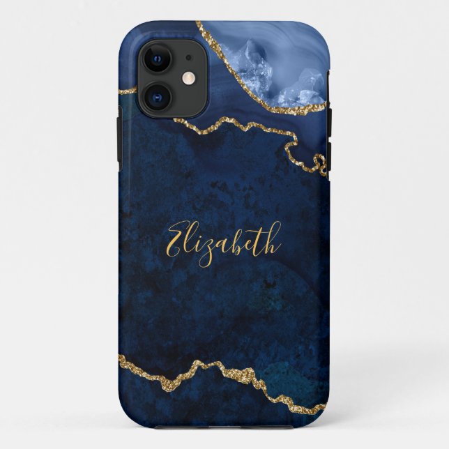 Watercolor Blue Gold Marble Agate Geode Case-Mate iPhone Hülle (Rückseite)