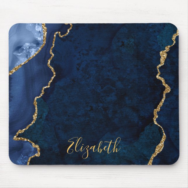 Watercolor Blue Gold Marble Agate Geode Mousepad (Vorne)
