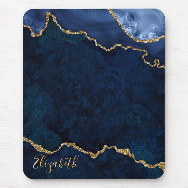 Watercolor Blue Gold Marble Geode Agate Mousepad (Vorne)