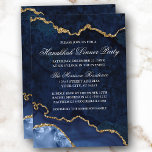 Watercolor Blue Gold Marble Geode Hanukkah Abendes Einladung<br><div class="desc">Moderne elegante Watercolor Winter Blue und Gold Marble Agate Geode Hanukkah Dinner Party Einladung Card</div>