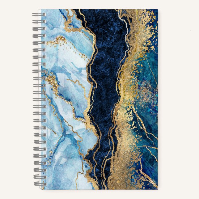 Watercolor Blue Gold       MarbleNotebook Notizbuch (Vorderseite)