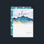 Watercolor Blue Gold Mountains Hochzeitstitel Kart Hinweiskarte<br><div class="desc">Moderne Vintage Elegante Hochzeitsratenkarte Template - Blue Green und Imitate Gold Foil Watercolor Gebirgslandschaft Landschaft. Diese Designs können für Ihren Besondere Anlass Personalisiert sein und wären perfekt für Ihre Hochzeit,  Brautparty,  Engagement Party,  Geburtstagsparty und viele weitere Besondere Anlässe.</div>