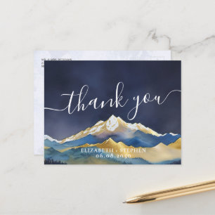 Watercolor Blue & Gold Mountains Wir danken Ihnen  Postkarte