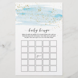 Watercolor Blue & Gold Sparkle Baby Bingo Game