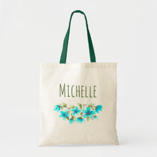 Watercolor Blue Green Floral Name Tragetasche