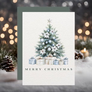 Watercolor Blue Green Winter White Frohe Weihnacht Feiertagskarte