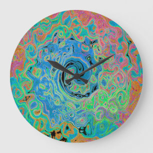 Watercolor Blue Groovy Abstract Retro Liquid Swirl Große Wanduhr
