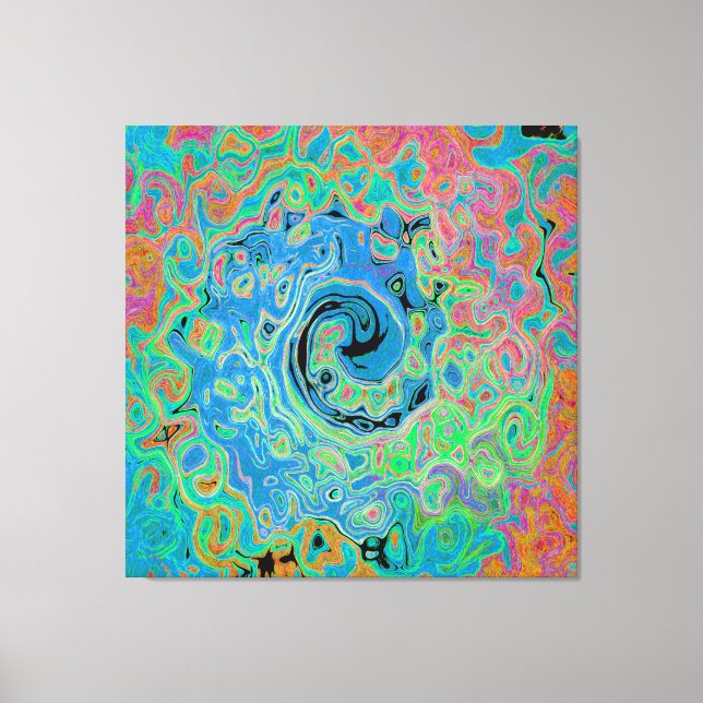 Watercolor Blue Groovy Abstract Retro Liquid Swirl Leinwanddruck (Vorderseite)