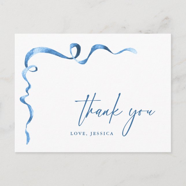 Watercolor Blue Hand Draw Bow Vielen Dank Postkarte (Vorderseite)