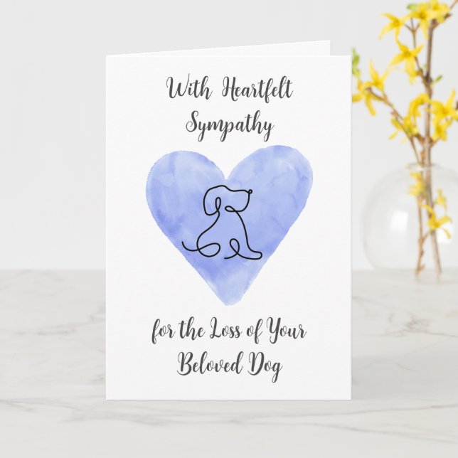 Watercolor Blue Heart with Dog Drawing Sympathy Karte (Gelbe Blume)