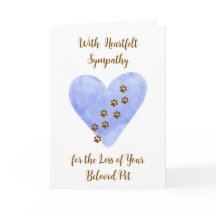 Watercolor Blue Heart with Pet Paws Sympathy