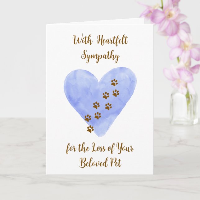Watercolor Blue Heart with Pet Paws Sympathy Karte (Orchidee)