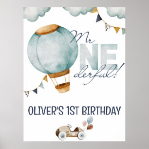 Watercolor Blue Hot Air Ballon Mr ONEderful Boy Poster