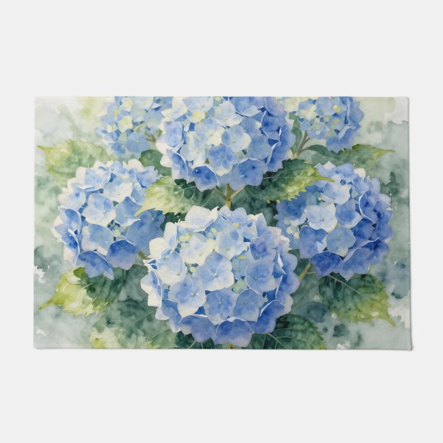 Watercolor Blue Hydrangea Bouquet Fußmatte (Vorderseite)