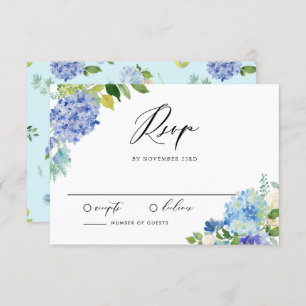 Watercolor Blue Hydrangea Bouquet Wedding RSVP Karte