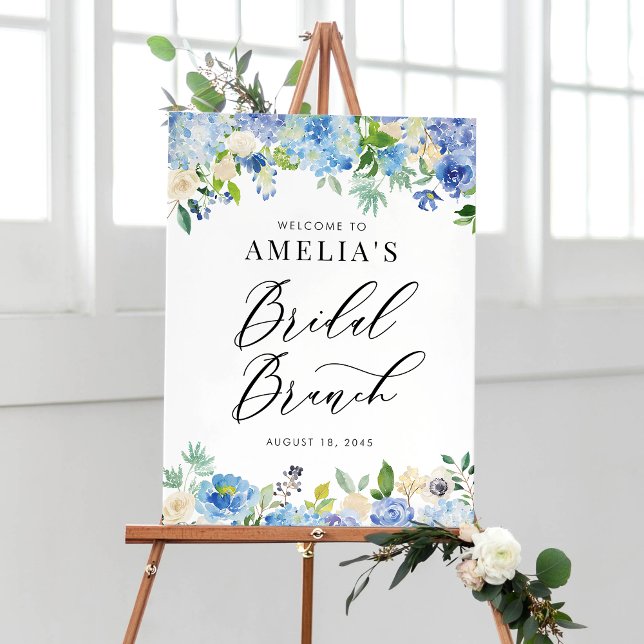 Watercolor Blue Hydrangeas Bridal Brunch Willkomme Poster (Von Creator hochgeladen)