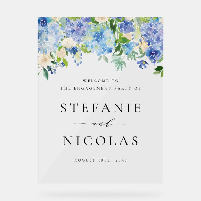 Watercolor Blue Hydrangeas Engagement Party Acrylschild (Vorderseite)