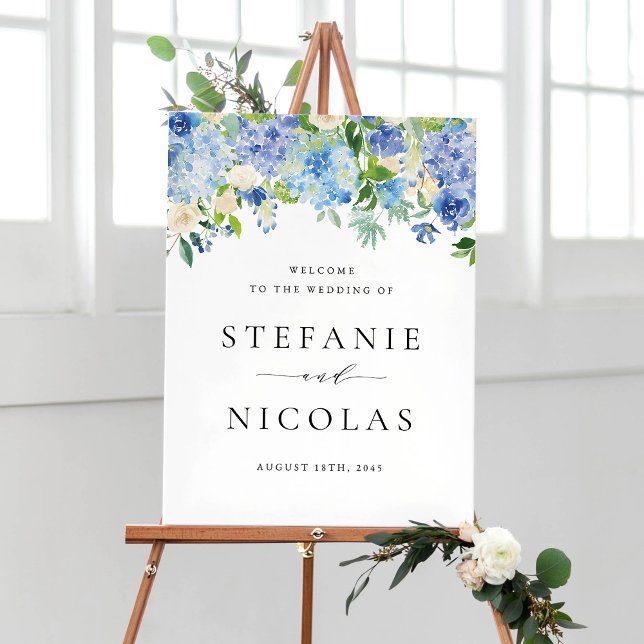 Watercolor Blue Hydrangeas Engagement Party Poster (Von Creator hochgeladen)