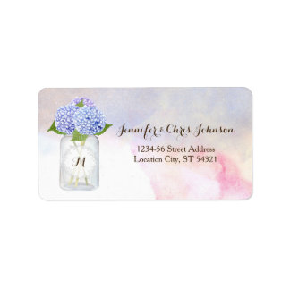 Watercolor Blue Hydrangeas Mason Jar Adresse Adressaufkleber