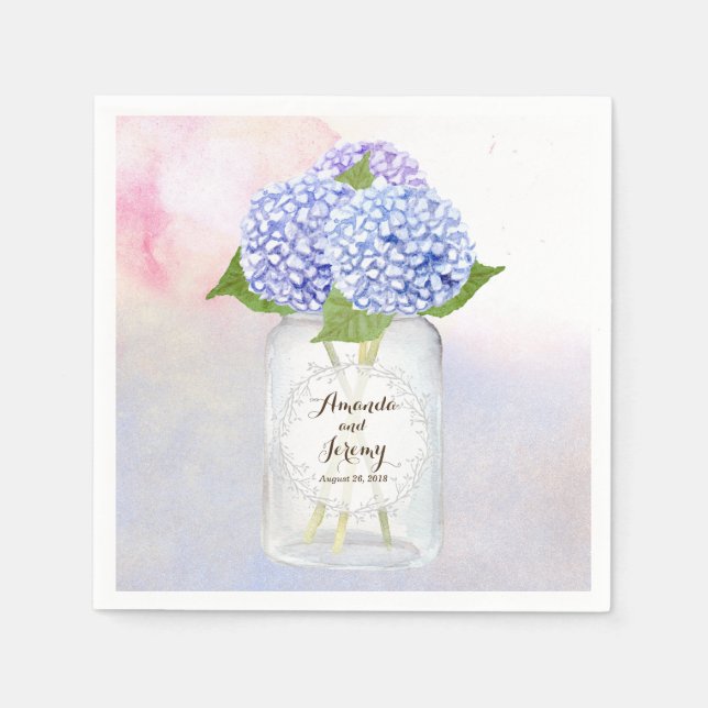 Watercolor Blue Hydrangeas Mason Jar Wedding Serviette (Vorderseite)