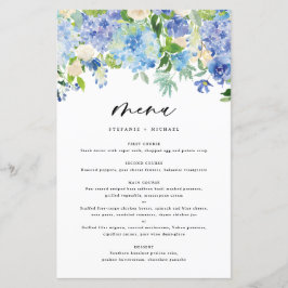 Watercolor Blue Hydrangeas Wedding Menu Card