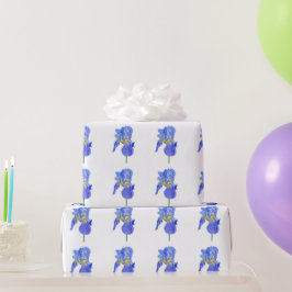 Watercolor Blue Iris Blume Wrapping Paper Geschenkpapier