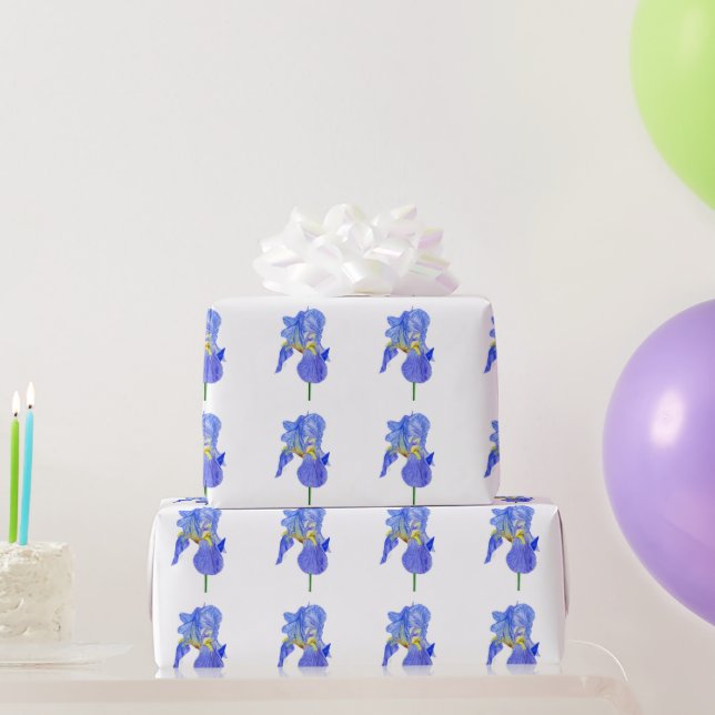 Watercolor Blue Iris Blume Wrapping Paper Geschenkpapier (Partygeschenke)