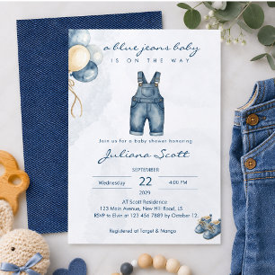 Watercolor Blue Jeans Baby Denim Baby Shower Einladung