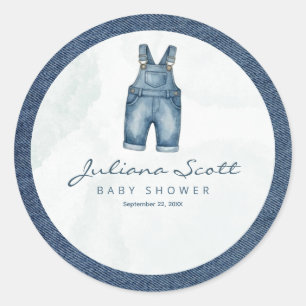 Watercolor Blue Jeans Baby Shower Denim  Runder Aufkleber