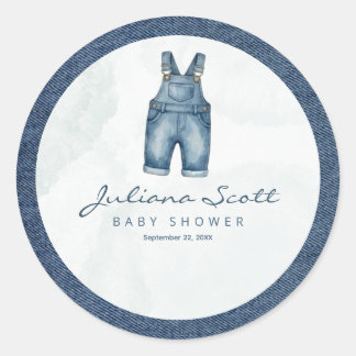 Watercolor Blue Jeans Baby Shower Denim Runder Aufkleber