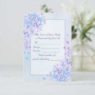 Watercolor Blue Lila Lilac Blume Wedding RSVP Karte
