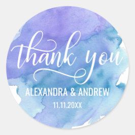 Watercolor Blue Lila Wedding Vielen Dank Runder Aufkleber