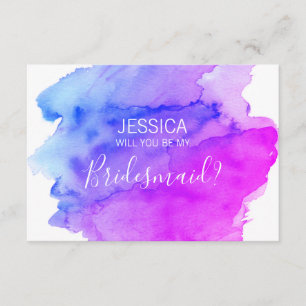 Watercolor Blue Lila Werden Sie meine Bridesmaid? Einladung