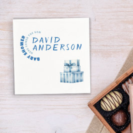 Watercolor blue minimalist baby shower boy serviette