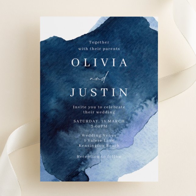 Watercolor Blue Modern Wedding Einladung (Von Creator hochgeladen)