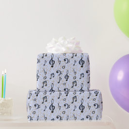 Watercolor Blue Musical Musiknotens Gold Glitzer Geschenkpapier