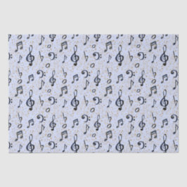 Watercolor Blue Musical Musiknotens Gold Glitzer Seidenpapier