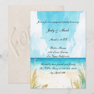 Watercolor Blue Ocean Beach Engagement Party Einladung