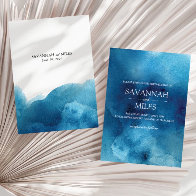 Watercolor Blue Ocean Wave Wedding Einladung (Von Creator hochgeladen)