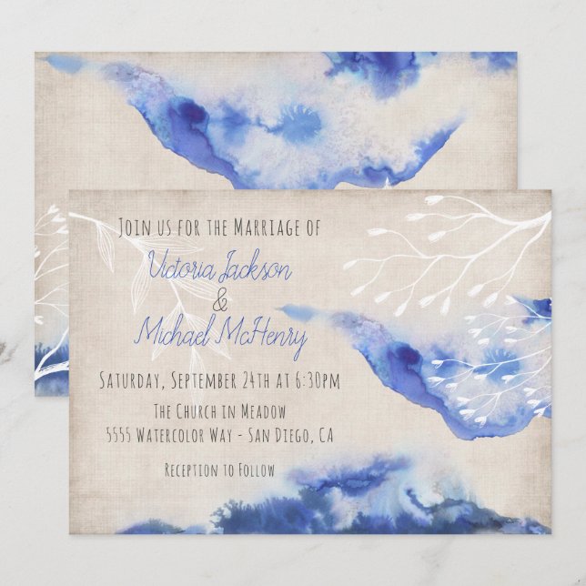 Watercolor Blue Ombre Hochzeitseinladungen Einladung (Vorne/Hinten)