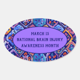 Watercolor Blue Orange Navy Ikat Muster Ovaler Aufkleber