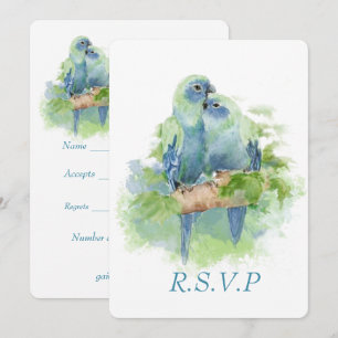 Watercolor Blue Parrot Tropical Bird Wedding RSVP Einladung