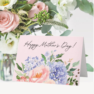 Watercolor Blue Pink Floral Happy Mother Day Karte