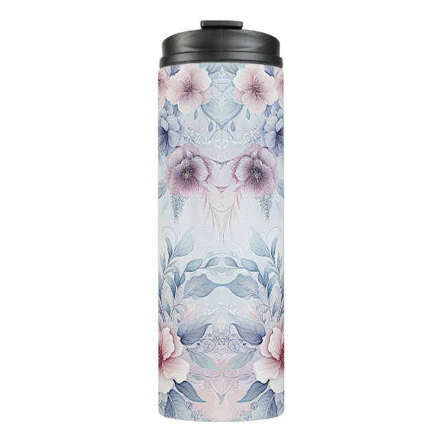 Watercolor Blue Pink Floral Thermal Tumbler Thermosbecher (Vorderseite)
