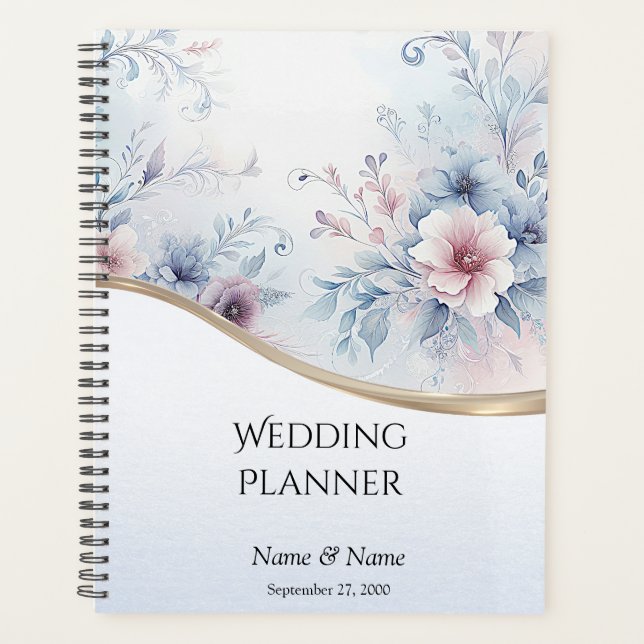 Watercolor Blue Pink Floral Wedding Planner Planer (Vorderseite)