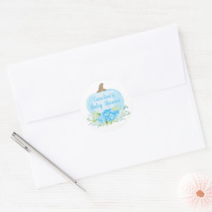 Watercolor Blue Pumpkin Baby Boy Dusche Runder Aufkleber