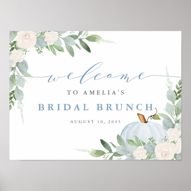 Watercolor Blue Pumpkin Fall Bridal Brunch Willkom Poster (Vorne)